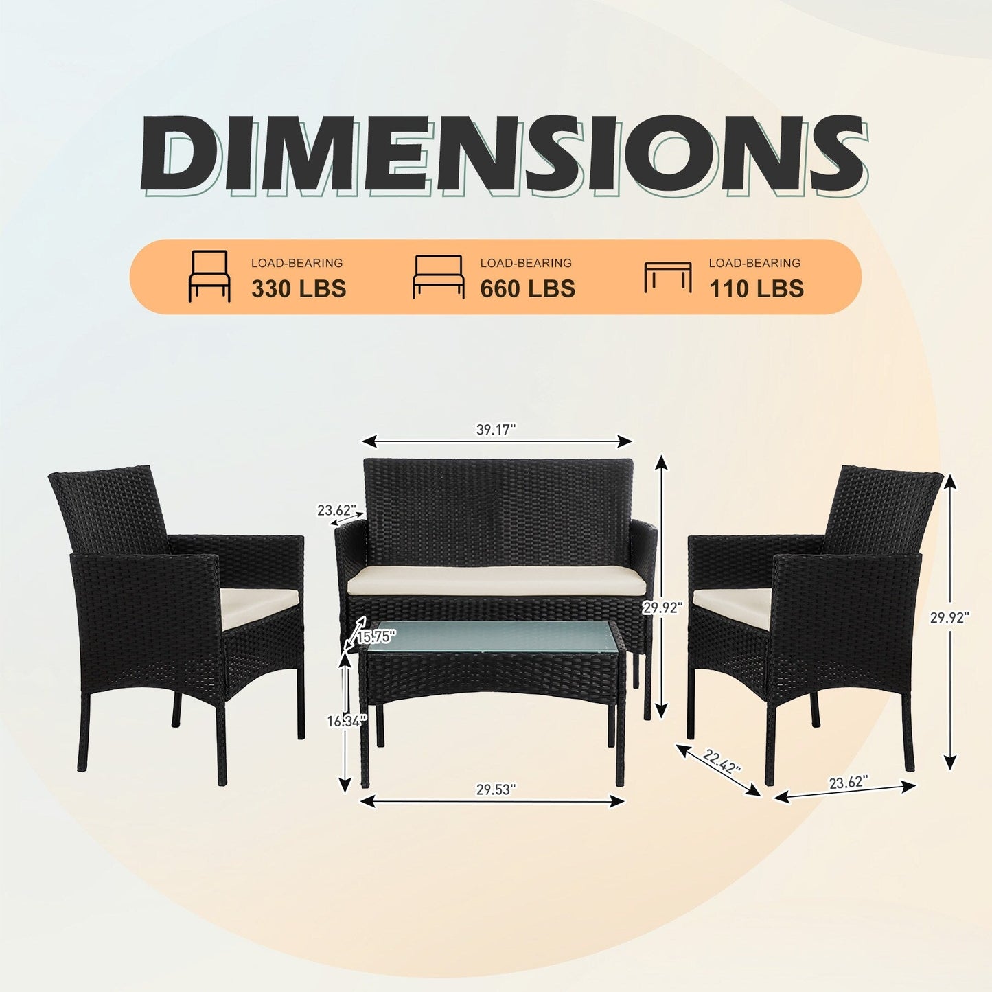 Ensemble de mobilier de jardin en résine tressée 4 pièces, canapé d'angle extérieur en rotin avec coussins