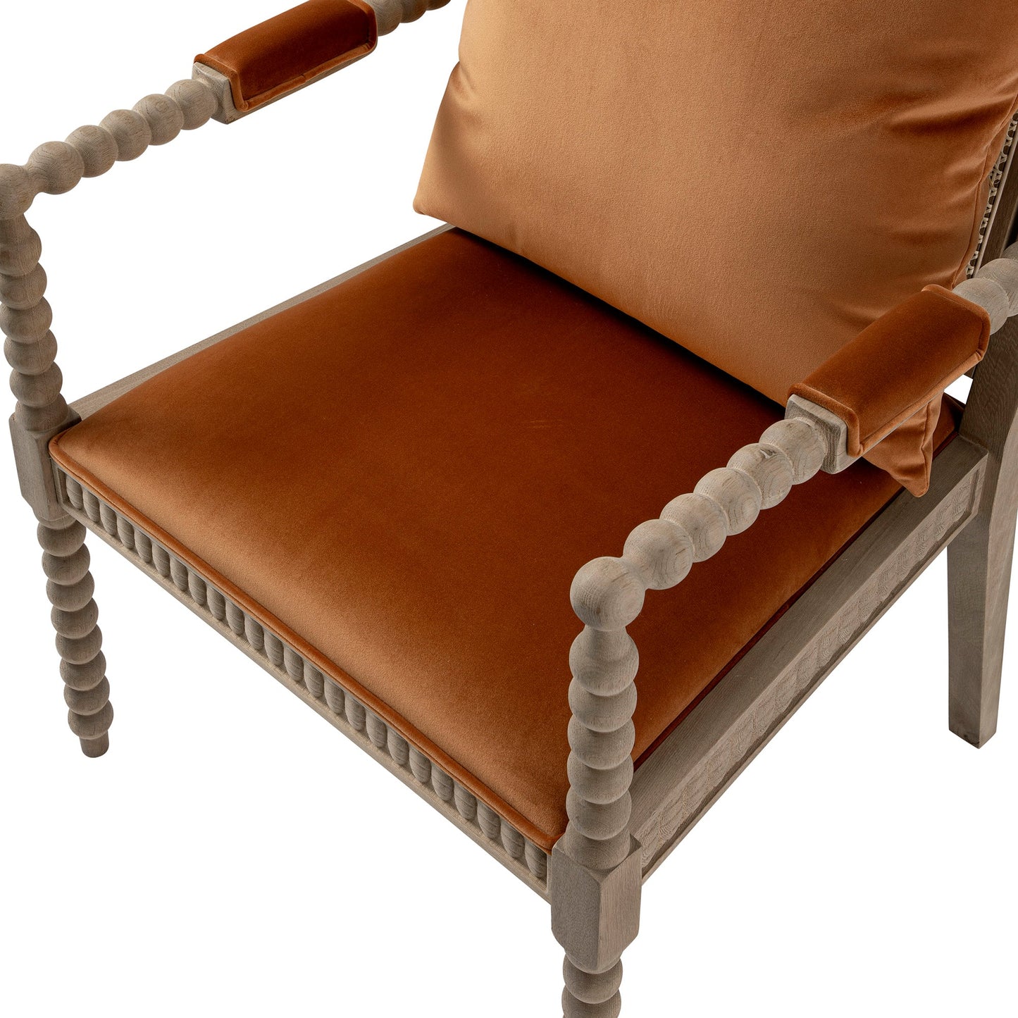 Fauteuil Hemingford en velours rouille et chêne lavé aux bobines