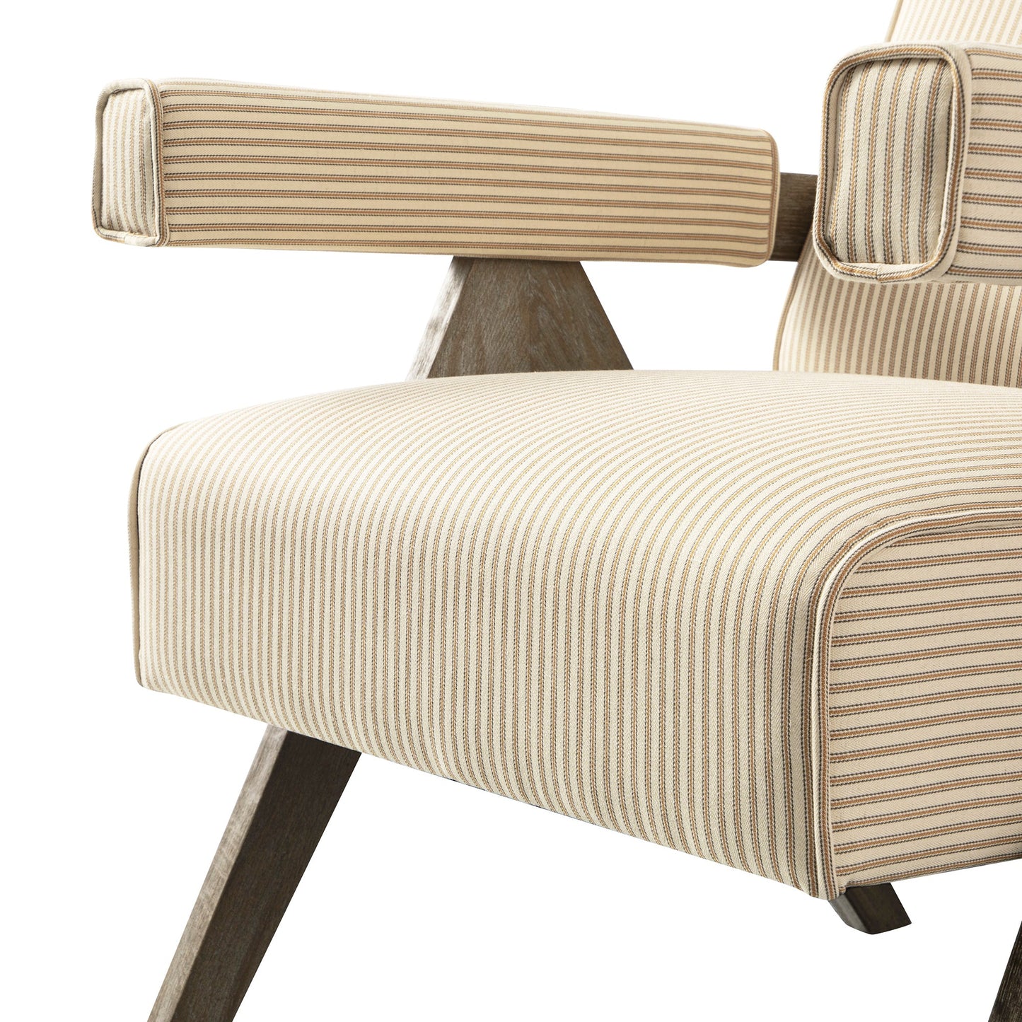 Chaise d'appoint Chinnor en mélange de lin à rayures ocre avec cadre en chêne patiné