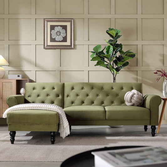 Canapé-lit Chesterfield Hanney en velours vert mousse
