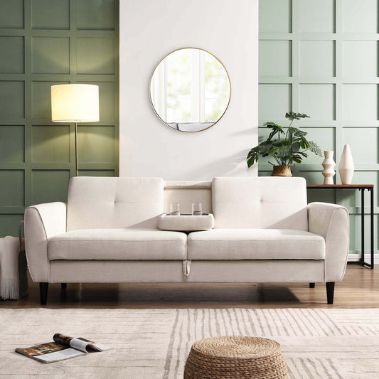 Canapé-lit 3 places avec rangement en tissu tissé beige Latimer