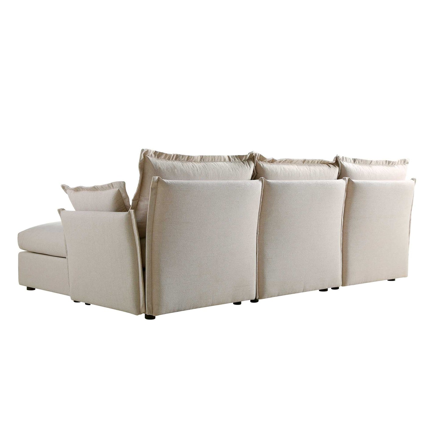 Canapé modulaire Byron Pillow Edge en tissu beige, méridienne 3 places