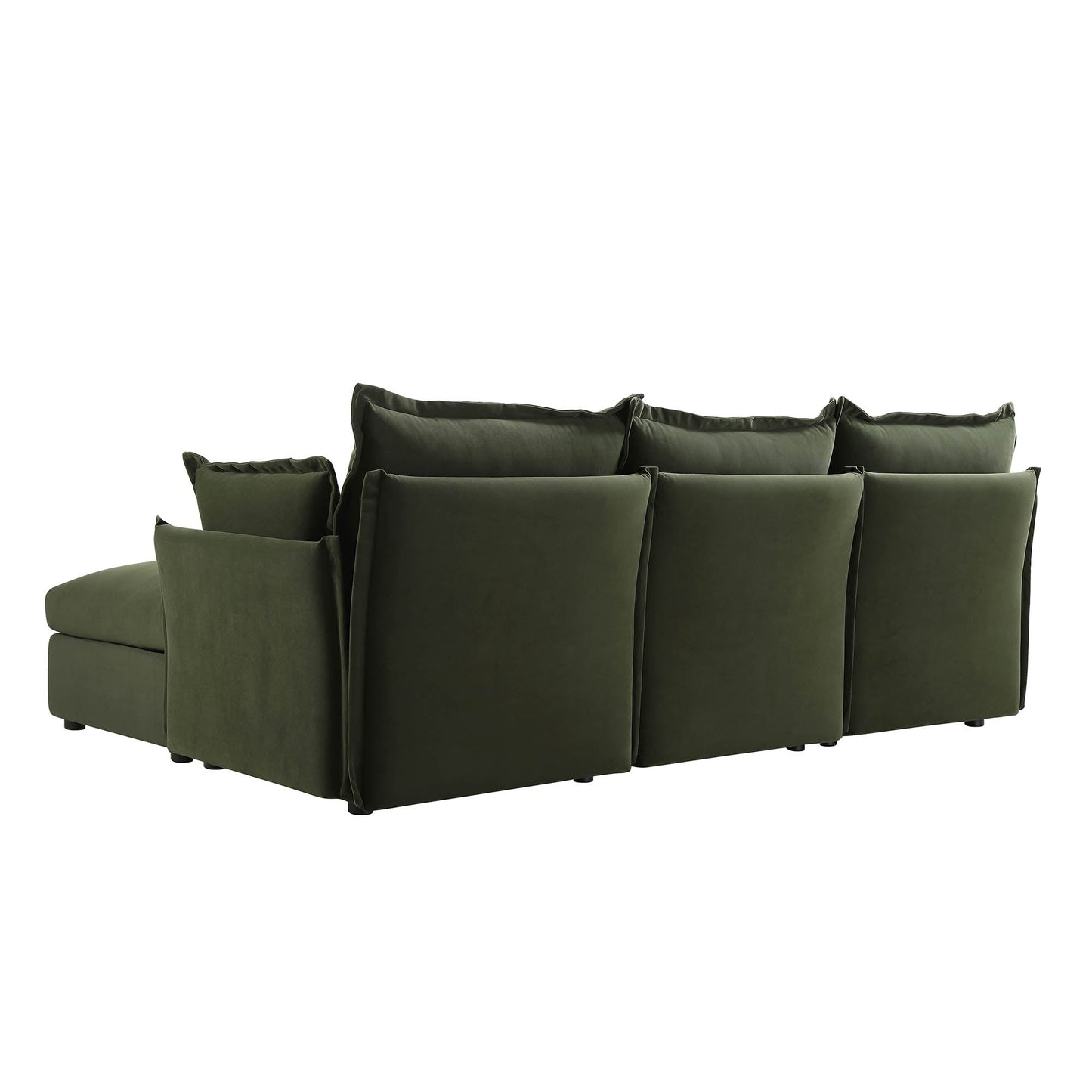 Canapé modulaire Byron Pillow Edge en velours vert mousse, méridienne 3 places