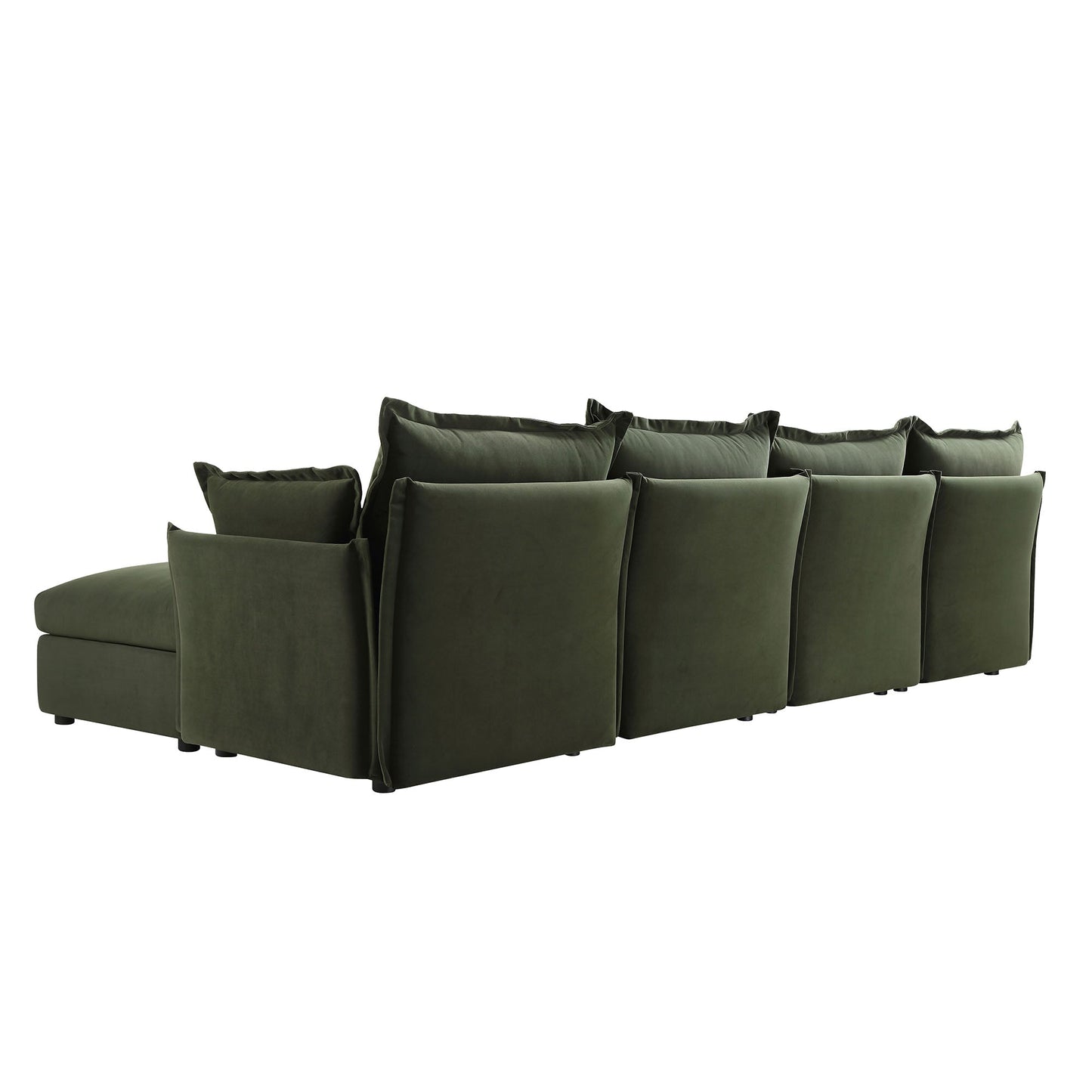 Canapé modulaire Byron Pillow Edge en velours vert mousse, méridienne 4 places