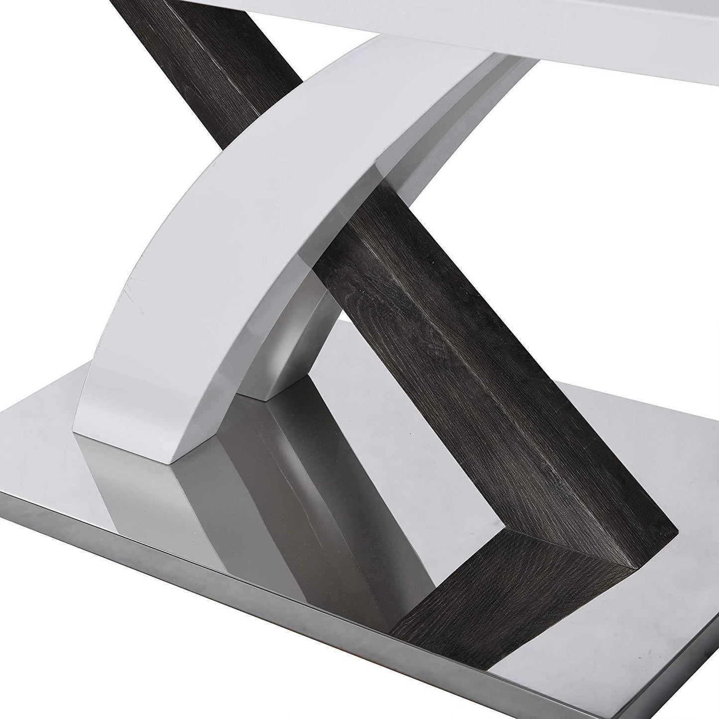 Table à manger extensible BASEL blanc brillant 6 à 8 places avec base en acier inoxydable