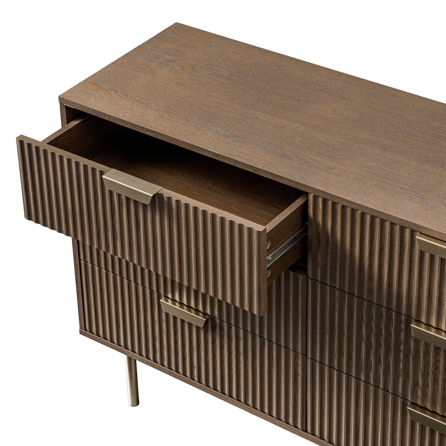 Commode large striée Richmond à 6 tiroirs, frêne foncé