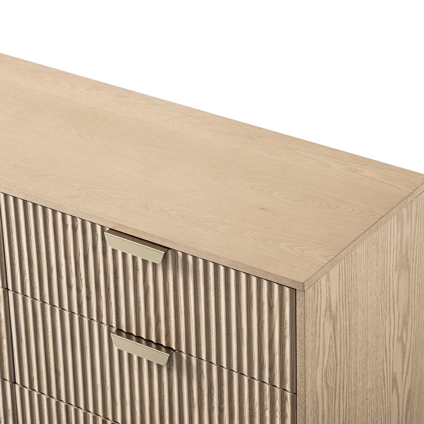 Commode large striée Richmond à 6 tiroirs, frêne clair