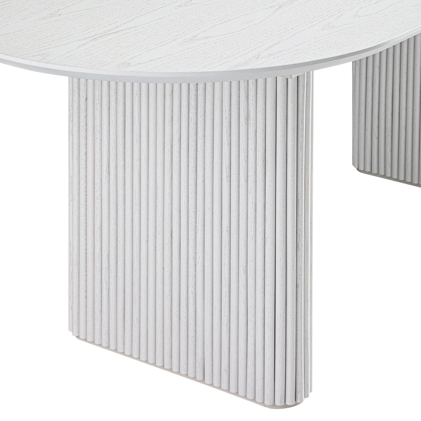 Table à manger ovale extensible Maru 6 à 8 places avec piédestal en chêne, blanc délavé