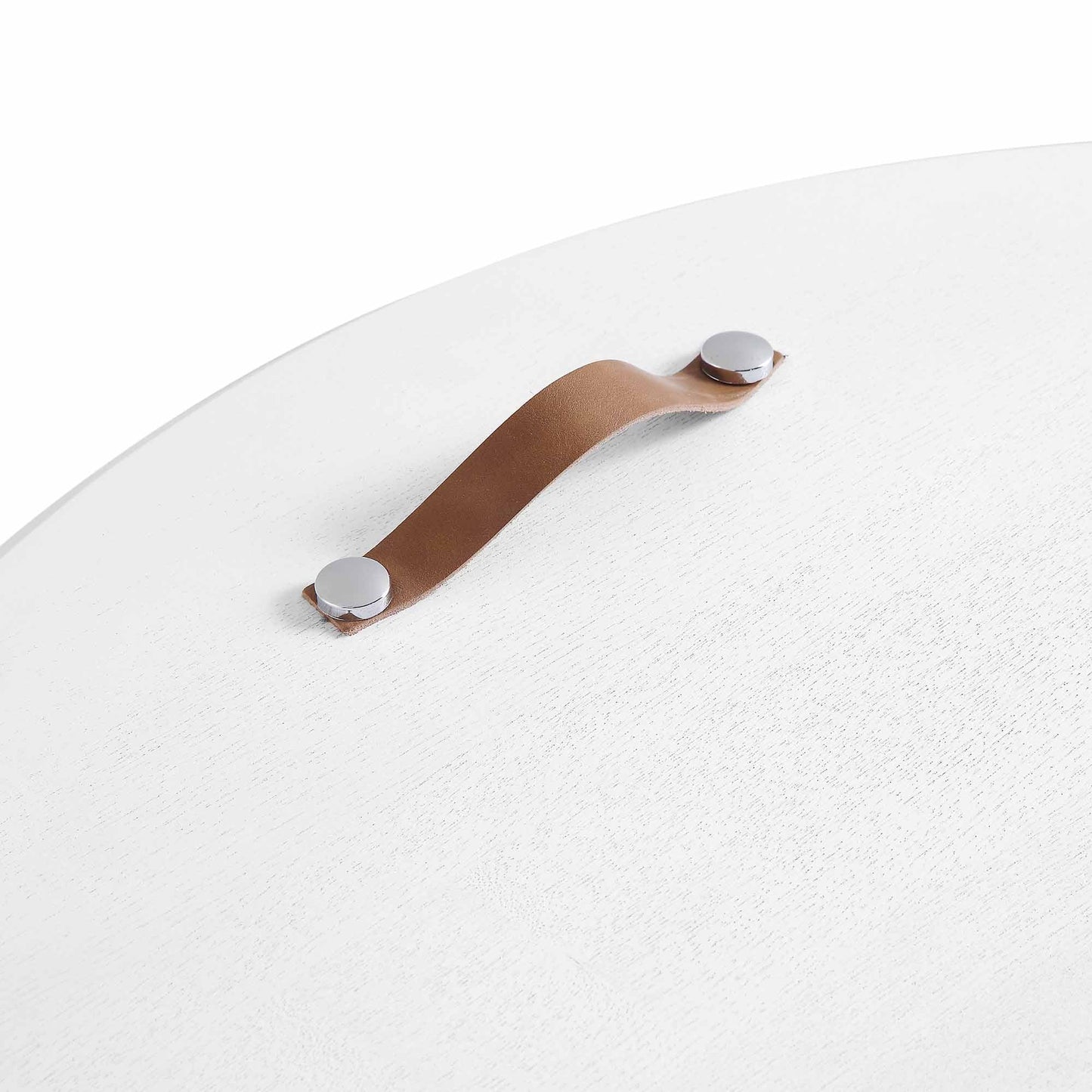 Table basse ronde en chêne Maru avec rangement, blanc délavé