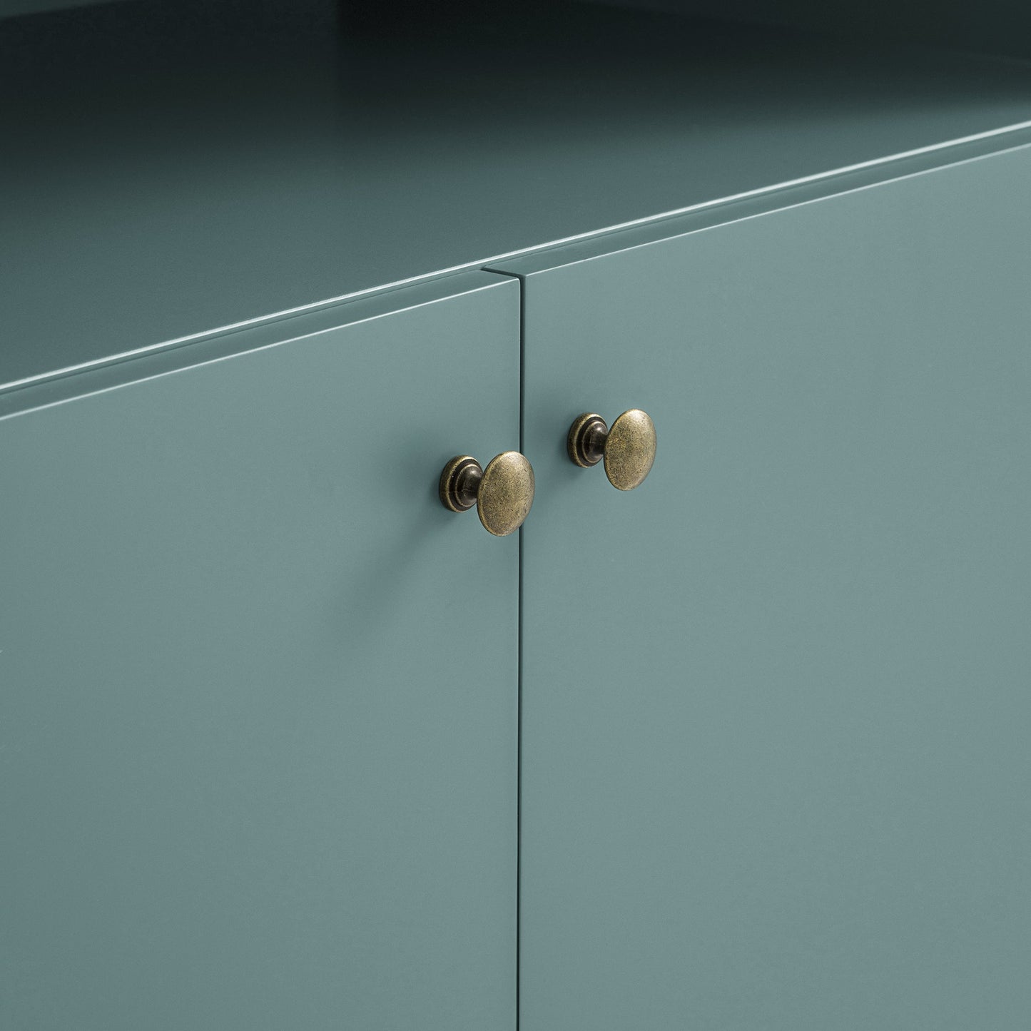 Buffet Henley à bords festonnés, 150 cm de large, avec étagère ouverte, épicéa bleu