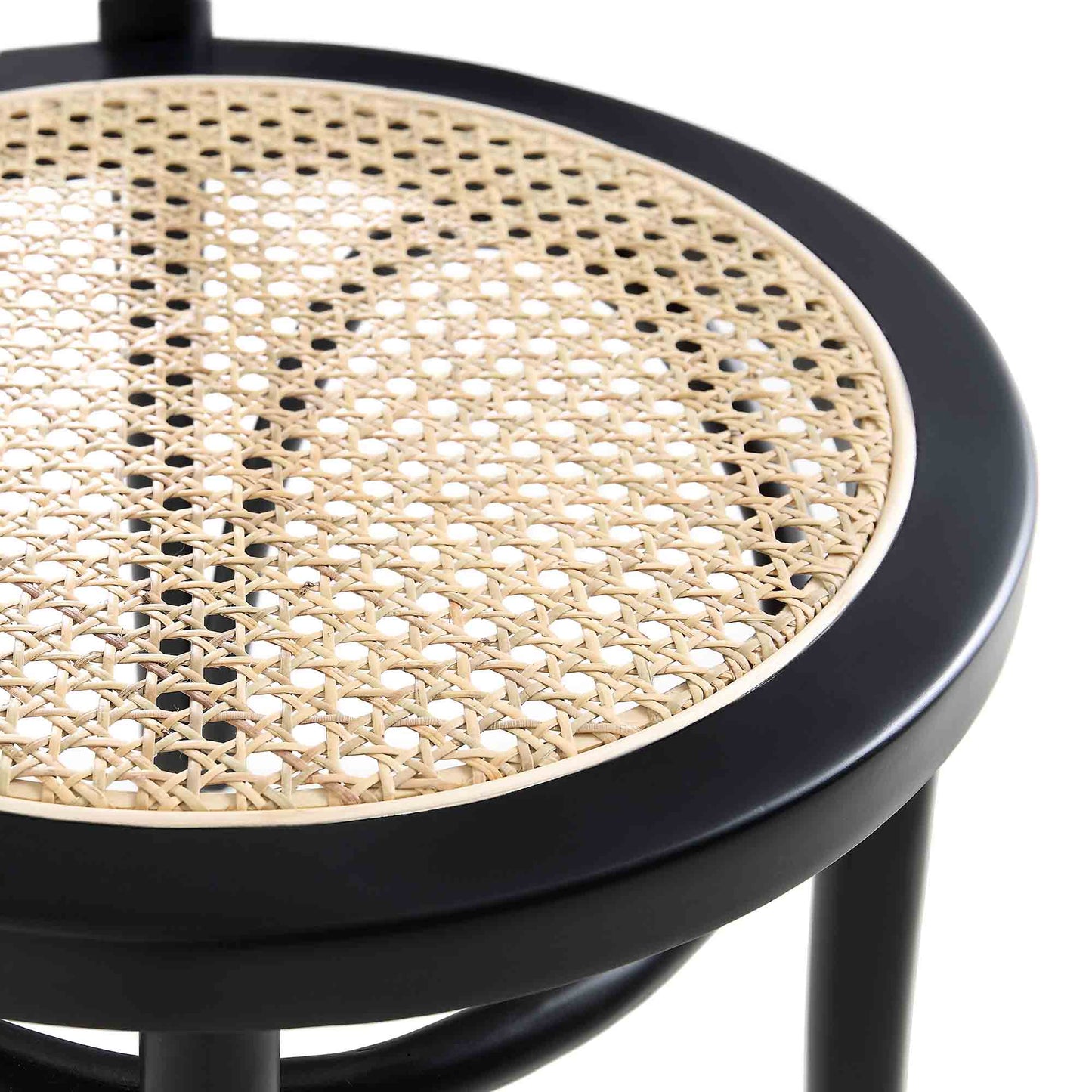 Chaise de salle à manger Camille en bois d'orme et rotin courbé, noire