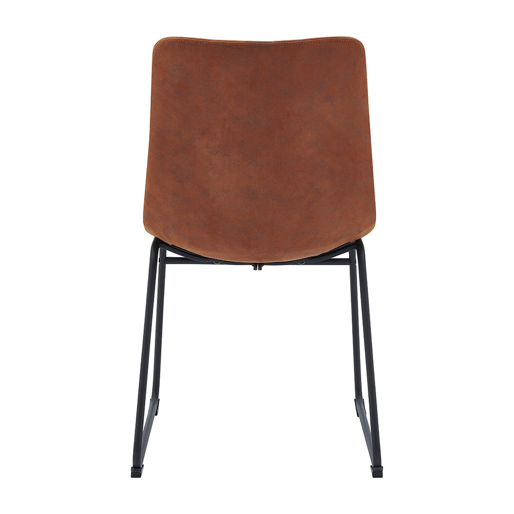 Ensemble de 2 chaises de salle à manger cannelées en cuir vegan Sutton avec structure en métal (marron cognac)