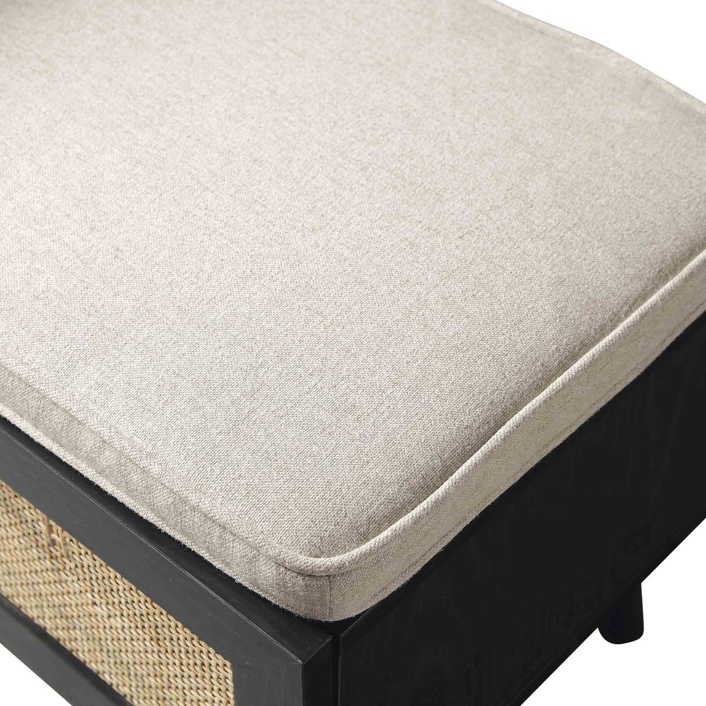 Banc de rangement en rotin tressé Frances avec coussin, noir