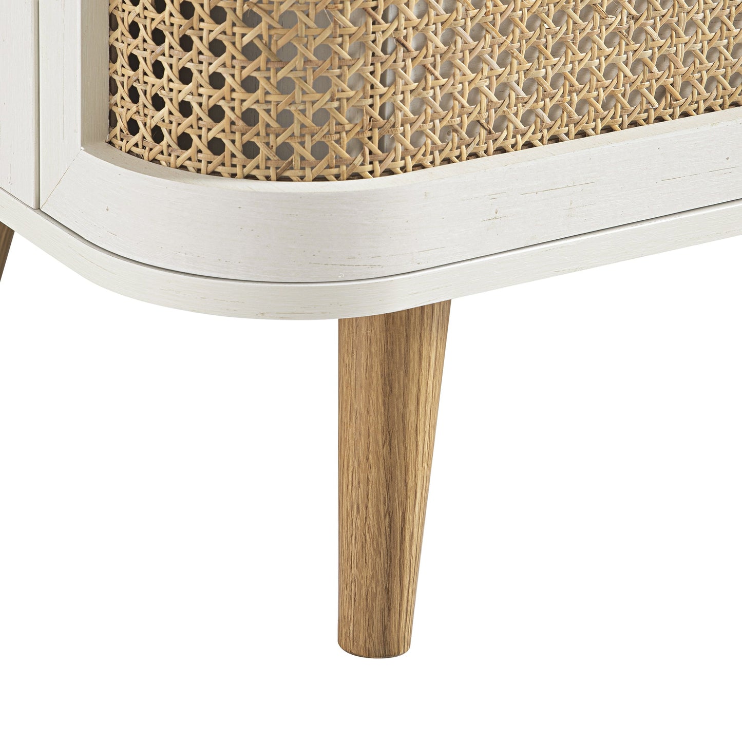 Commode 3 tiroirs en rotin courbé Izzy, blanche