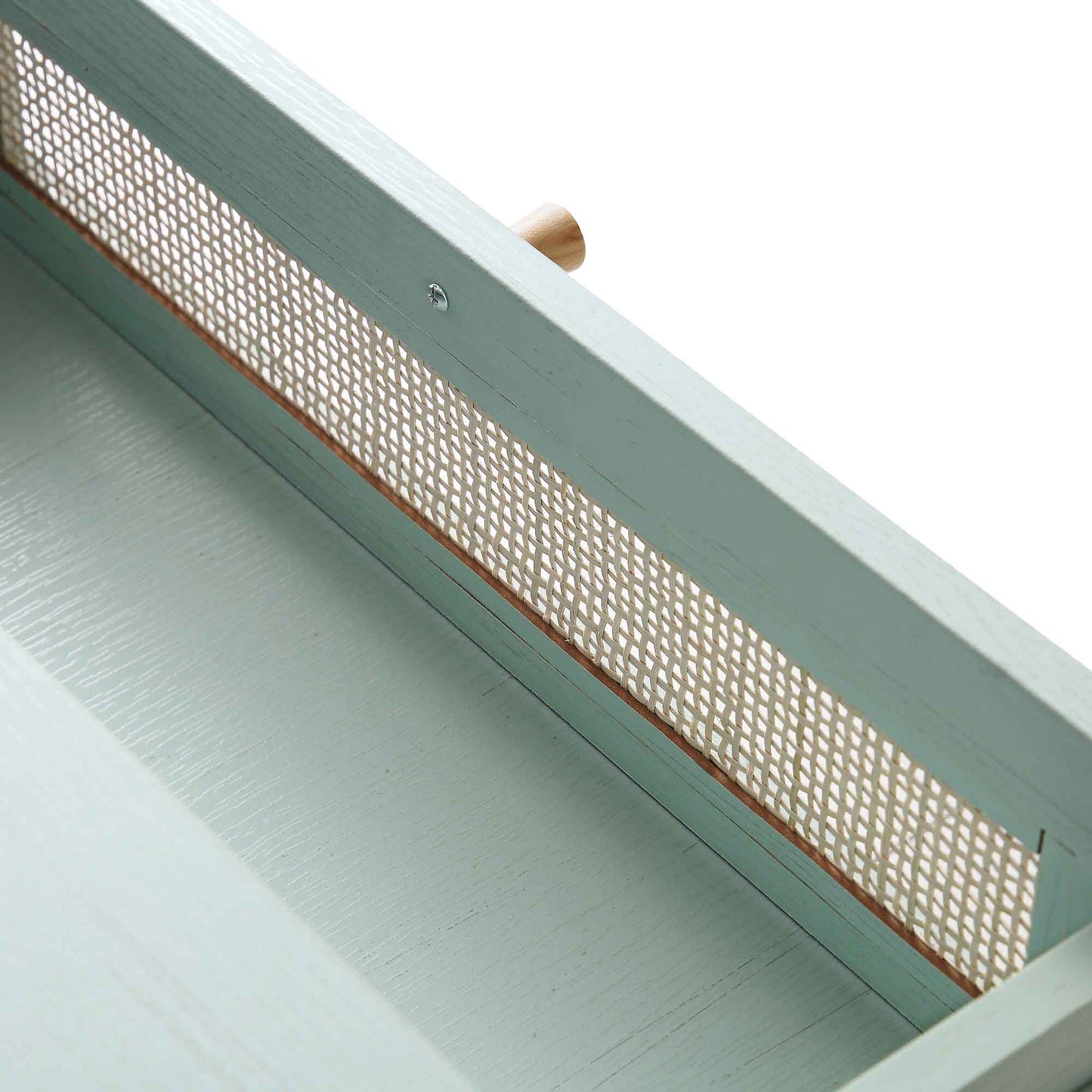 Table basse en rotin tressé Frances en bois couleur menthe