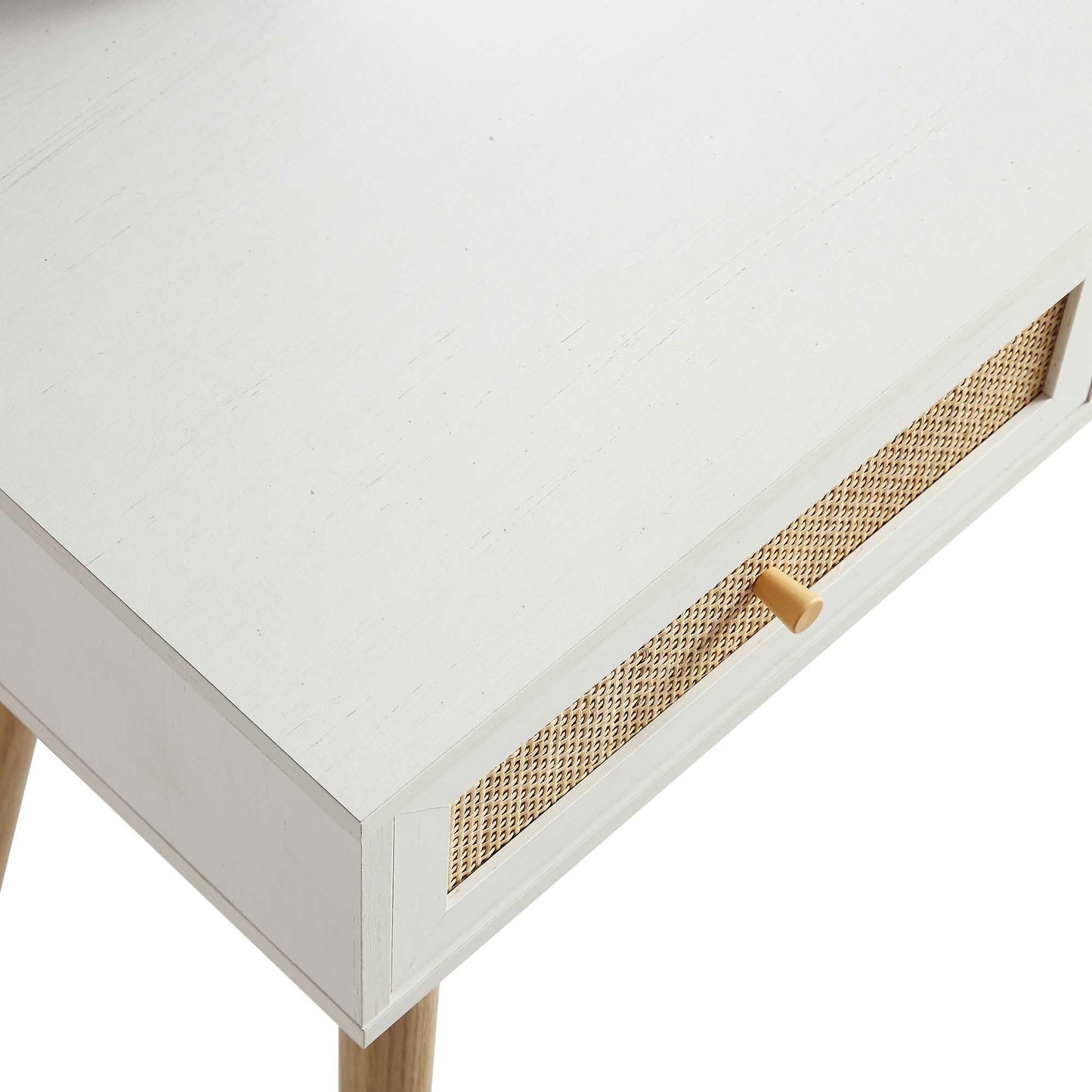 Coiffeuse en rotin tressé Frances avec miroir, blanche