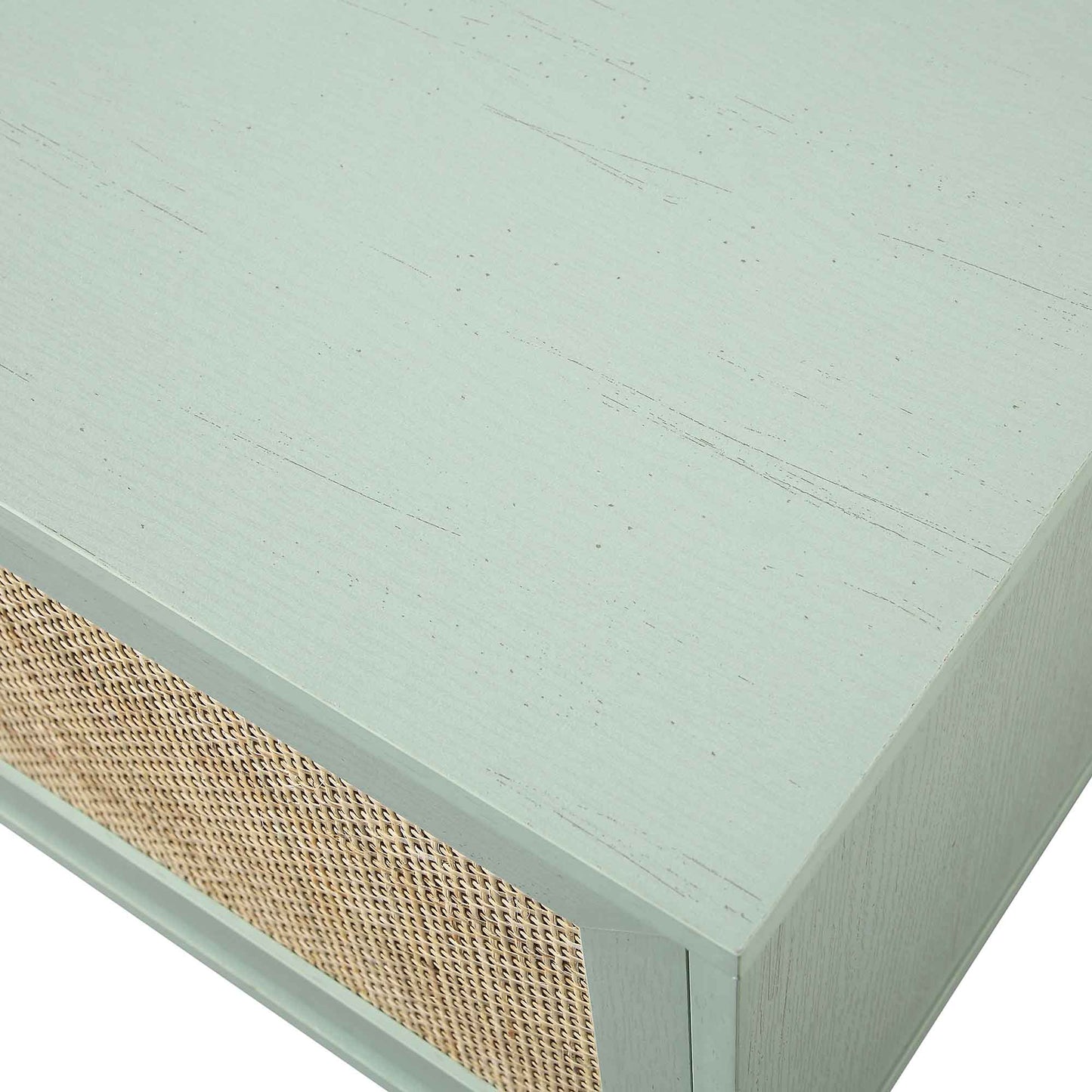 Meuble TV en rotin tressé Frances, 200 cm de large, menthe