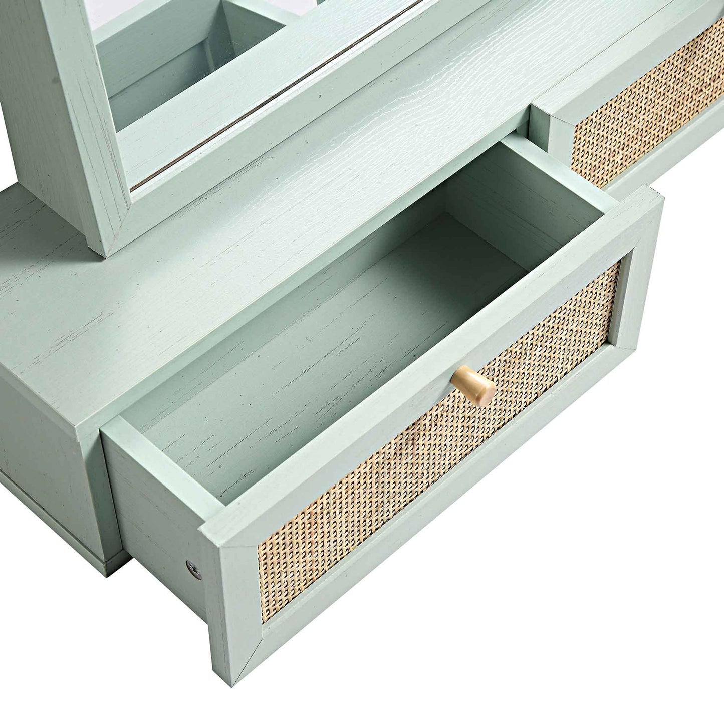 Miroir de courtoisie en rotin tressé Frances, menthe