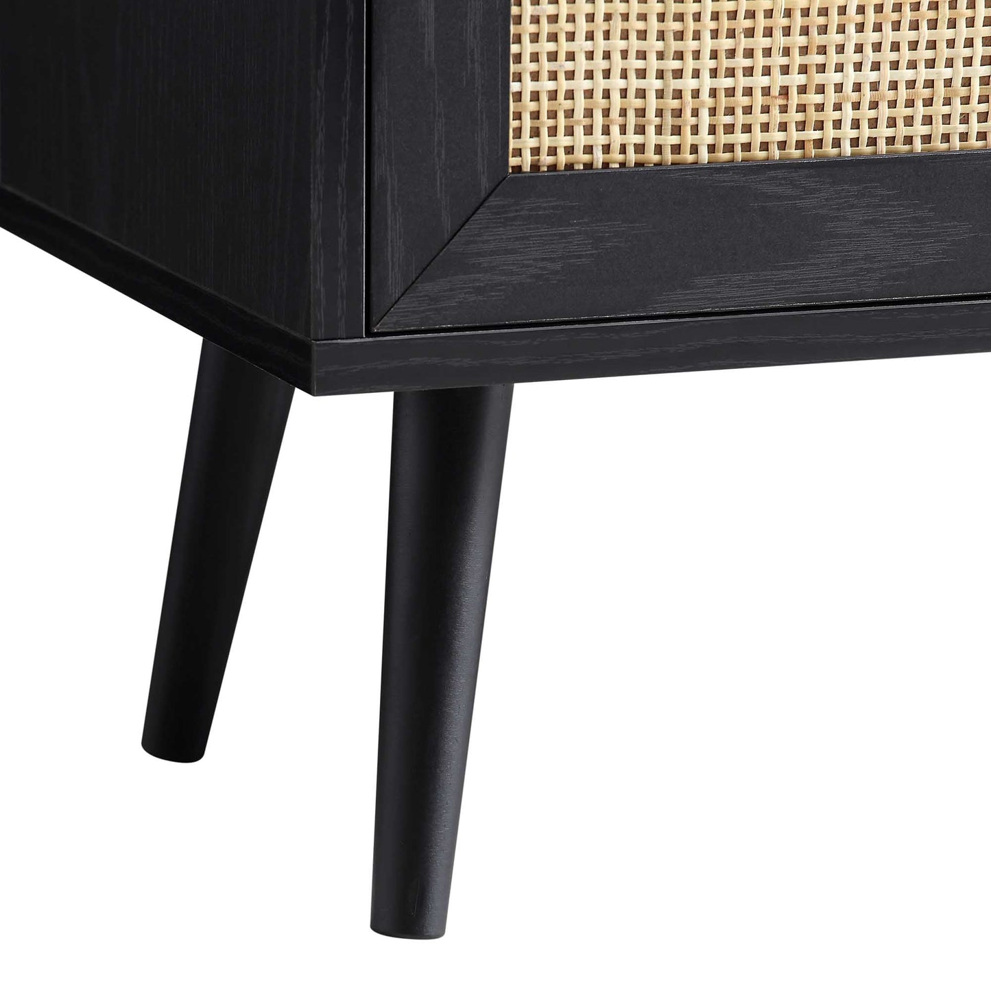 Bibliothèque en rotin tressé Frances avec portes, noir