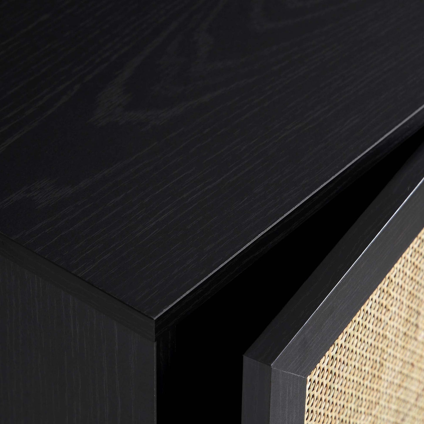 Meuble de salle de bain haut en rotin tressé Frances, noir