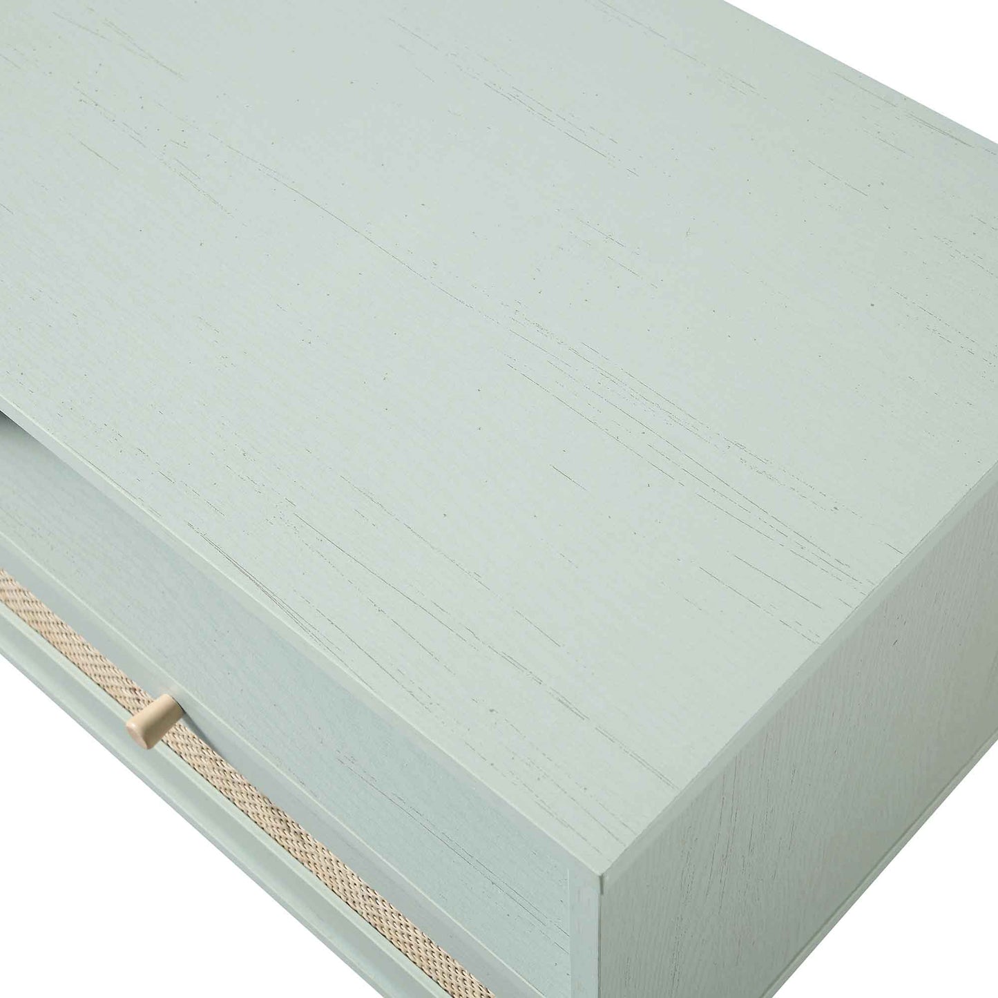 Meuble TV 3 tiroirs en rotin tressé Frances 160 cm, menthe