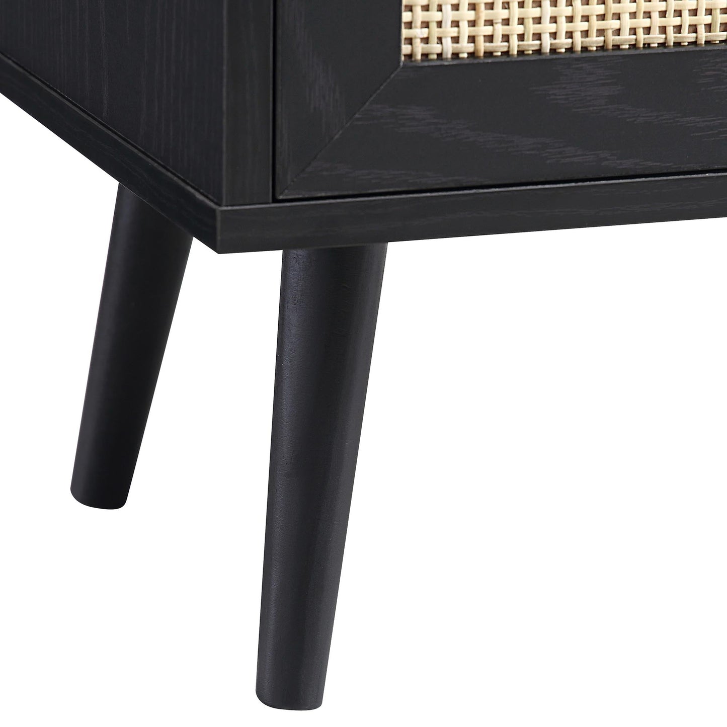 Meuble sous-évier de salle de bain 2 portes en rotin tressé Frances, noir