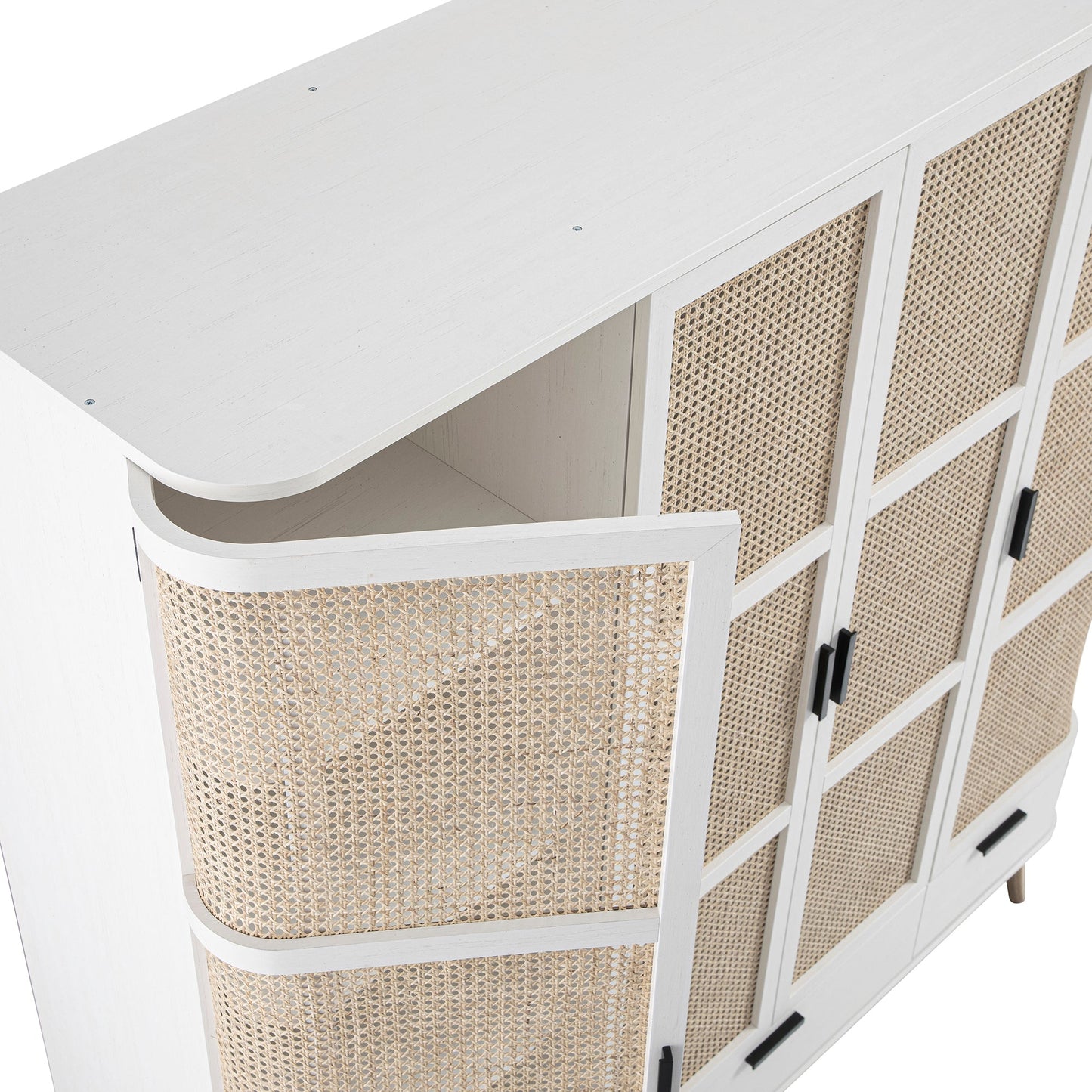 Armoire 4 portes en rotin courbé Izzy, blanche