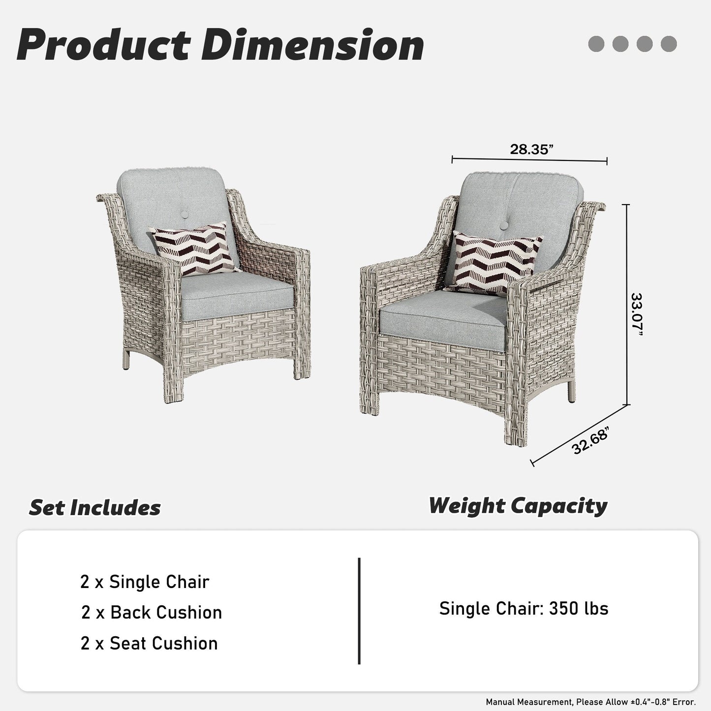 Ensemble de 2 chaises de patio extérieures en rotin tressé à dossier haut HOOOWOOO