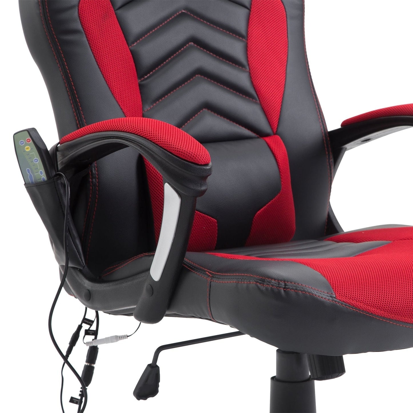 Fauteuil de jeu pour ordinateur avec 6 points de massage vibrants, 5 modes, style racing, chauffant, pivotant et à roulettes avec appui-tête.