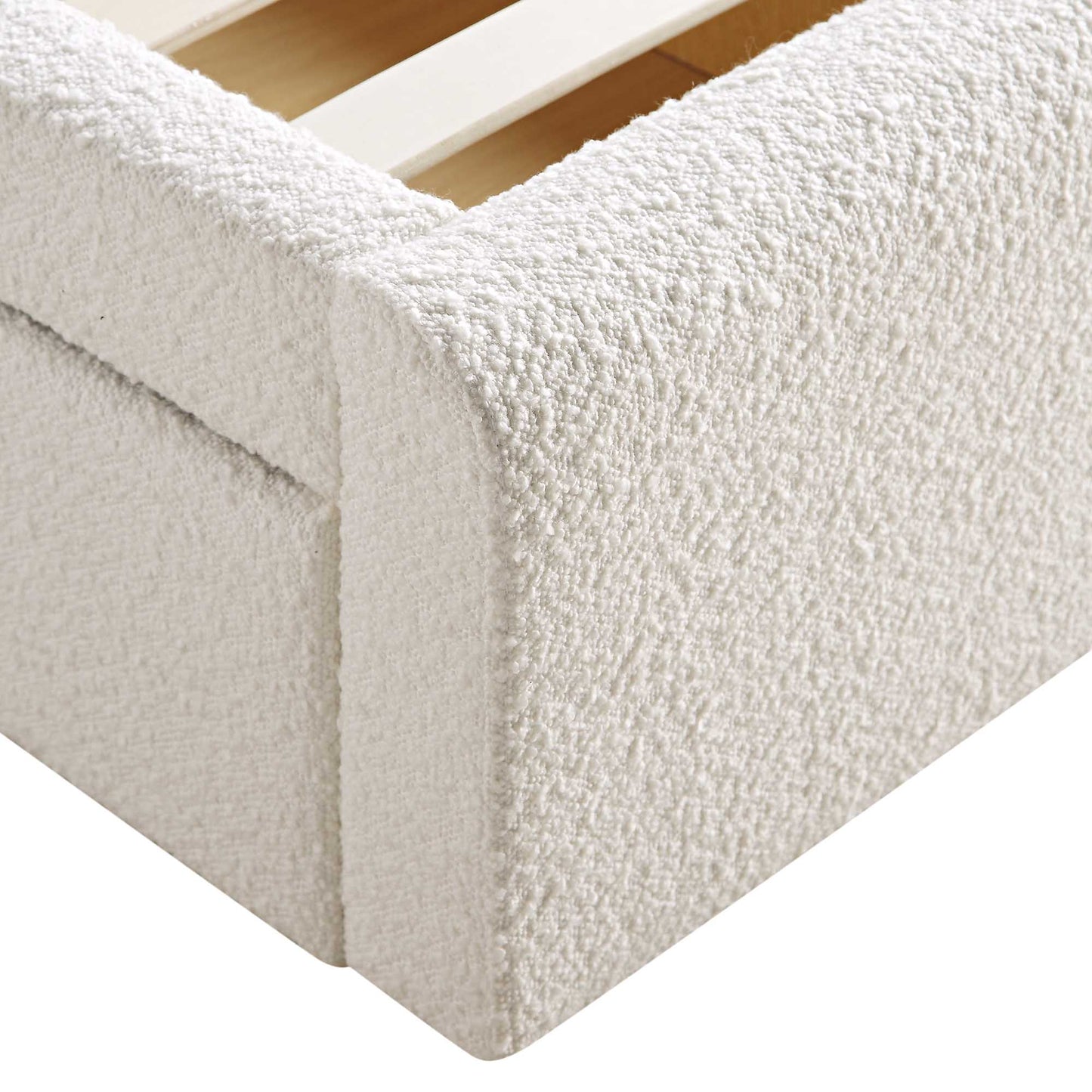 Lit incurvé Hampstead Ecru Boucle avec rangement à 4 tiroirs