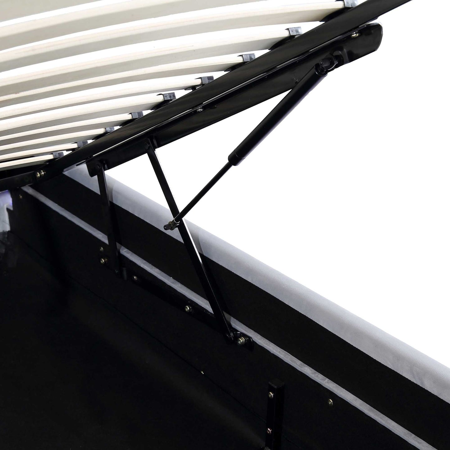 Cadre de lit ottoman Buxton avec ouverture latérale et bande lumineuse LED multicolore (velours gris clair)