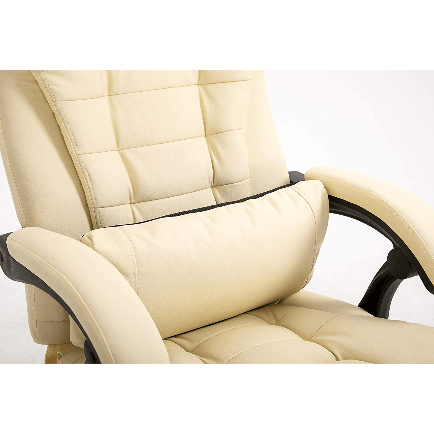 Fauteuil de bureau inclinable avec repose-pieds, appui-tête et coussin lombaire, cuir PU crème