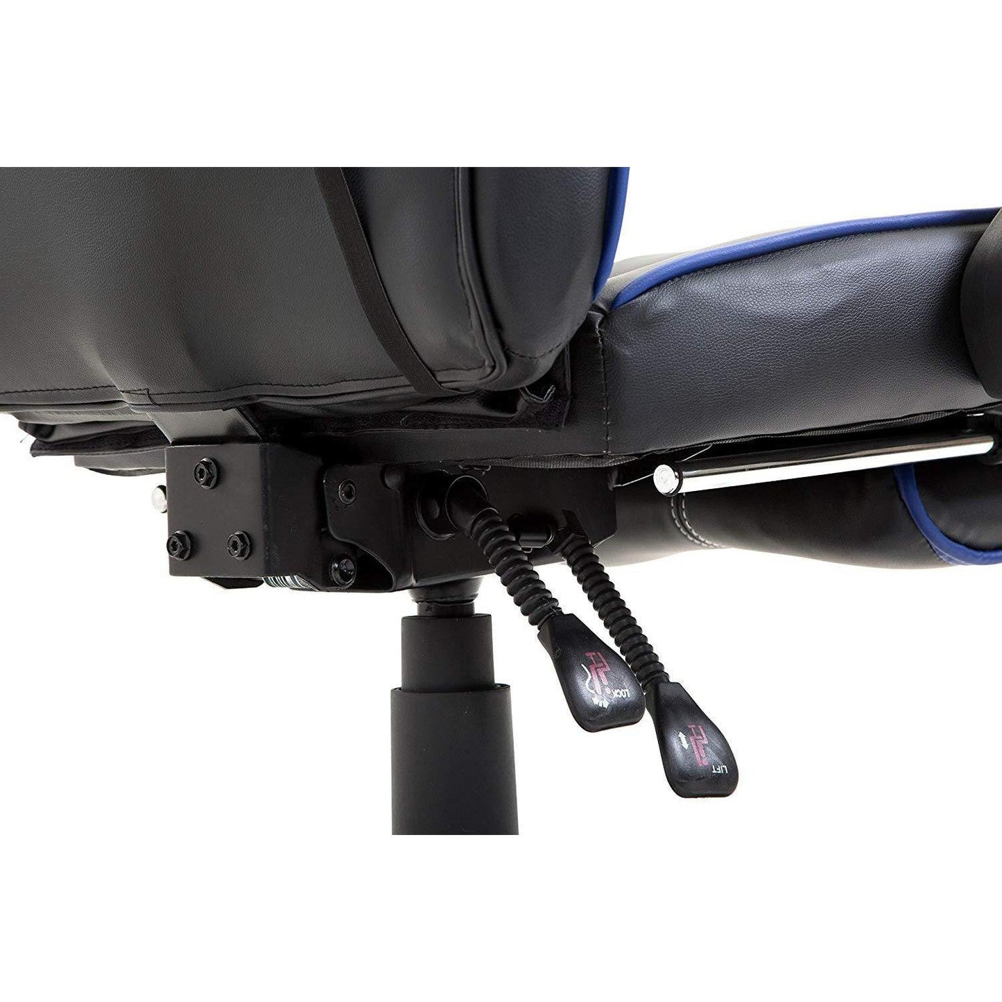 Fauteuil de jeu pivotant inclinable à dossier haut avec repose-pieds et coussin lombaire et de tête réglable, MR49 noir et bleu