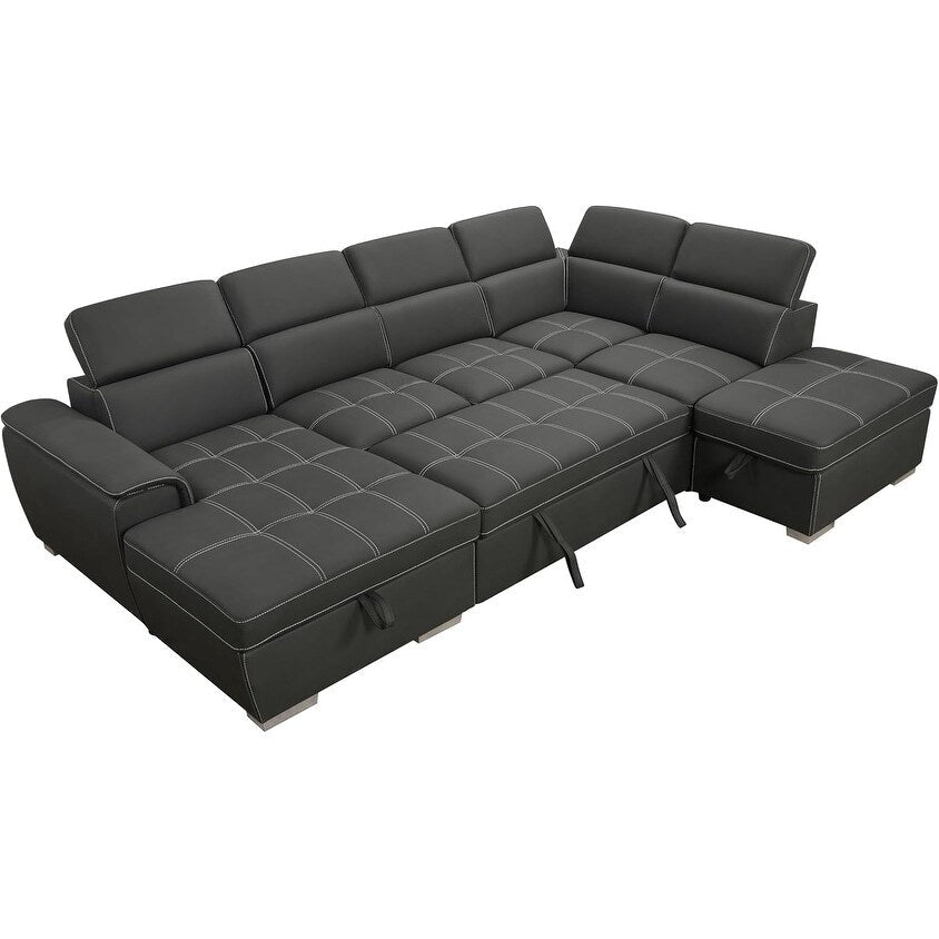 Canapé d'angle en U Roomfitters 128 avec poufs, canapé modulable réversible 7 places avec assise de rangement, gris