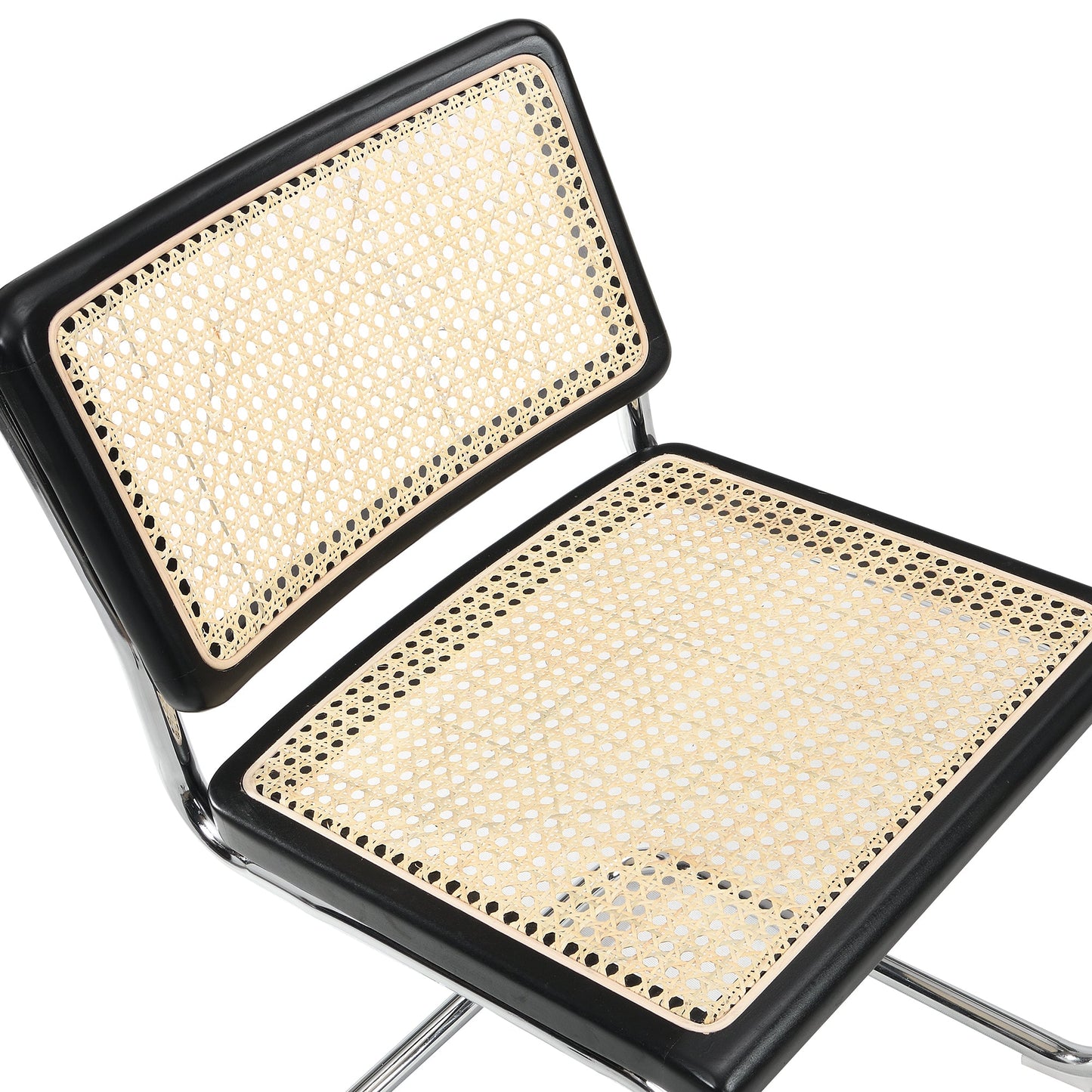 Paire de 2 chaises de salle à manger Cosenza, rotin et chrome (noir)