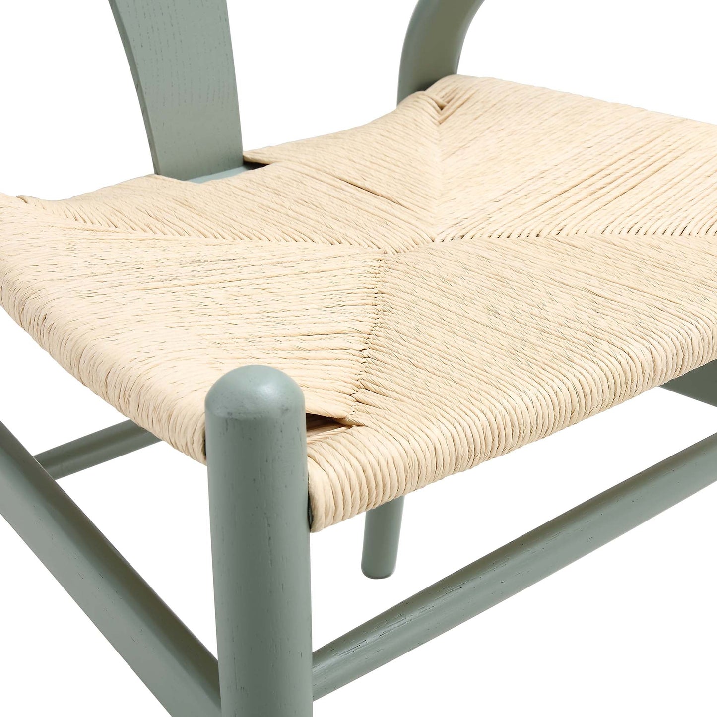 Chaise de salle à manger Hansel en bois tressé naturel, cadre vert sauge