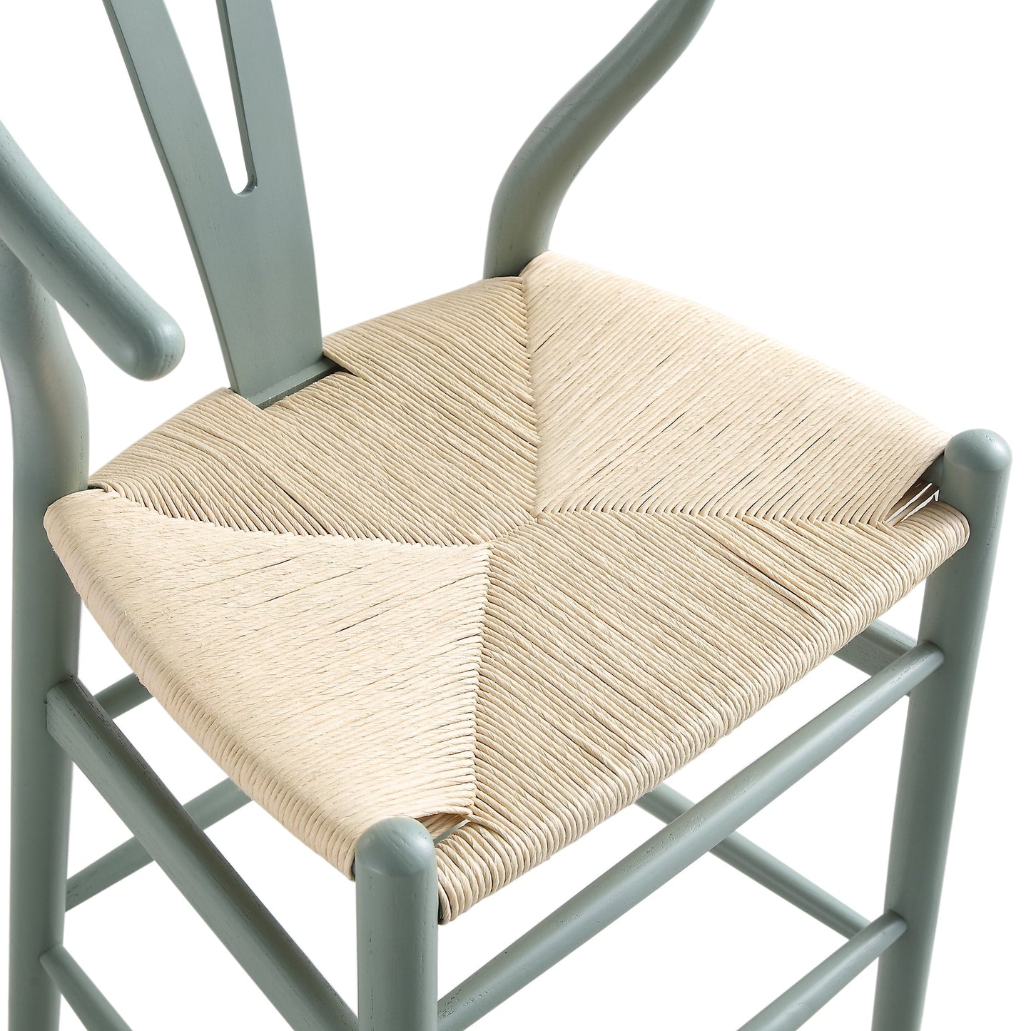 Tabouret de bar Hansel en bois tressé naturel, cadre vert sauge