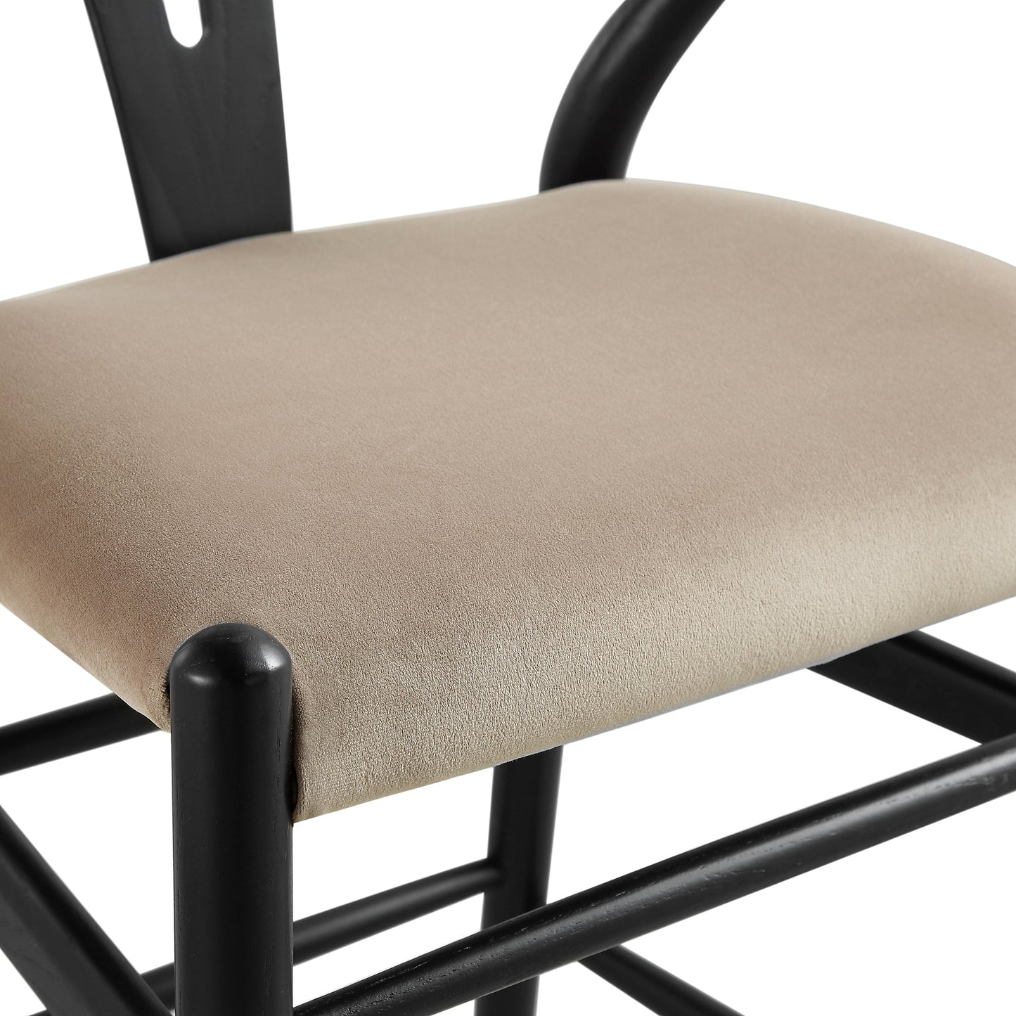 Tabouret de bar rembourré Hansel, velours taupe et cadre noir