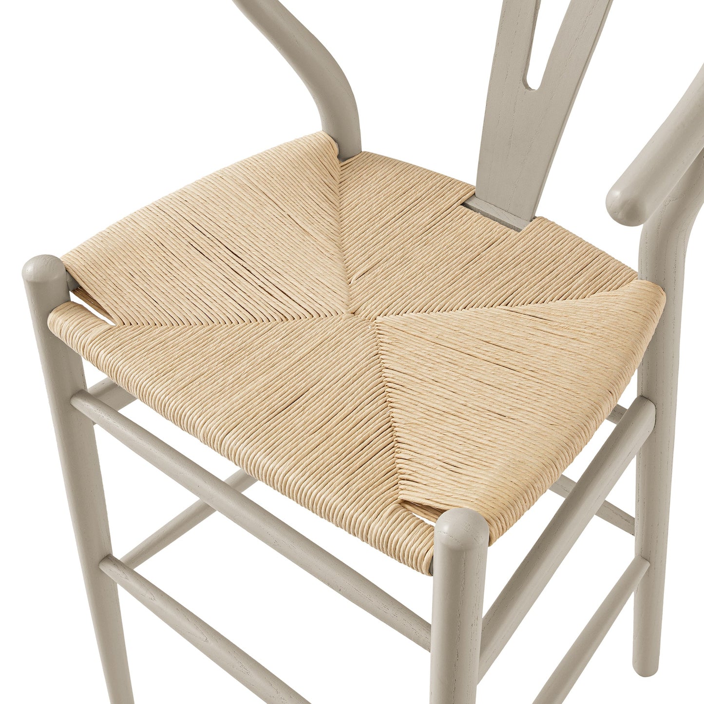 Tabouret de bar Hansel en bois tressé naturel, cadre couleur taupe clair