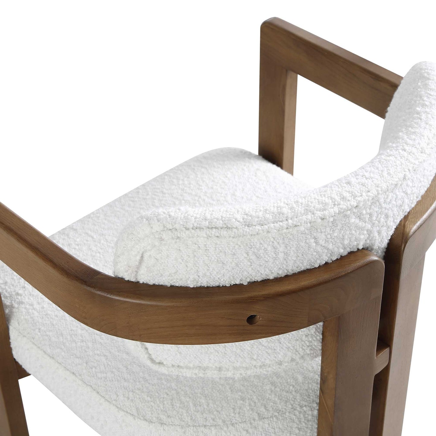 Chaise rembourrée Stanford à cadre courbé en chêne, cadre en noyer clair bouclé blanc