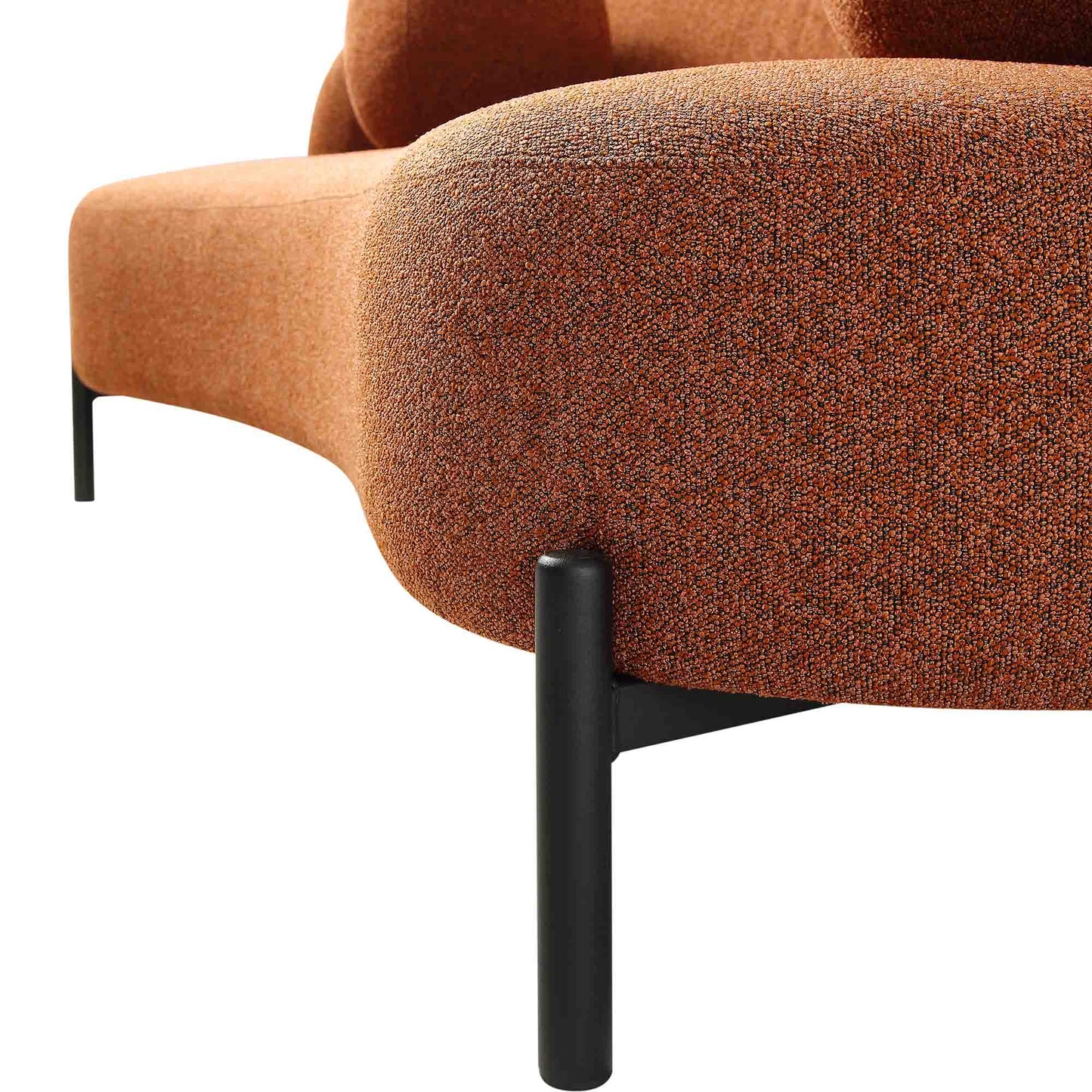 Canapé Amboise 3 places incurvé avec coussins boules, motif brique bouclé