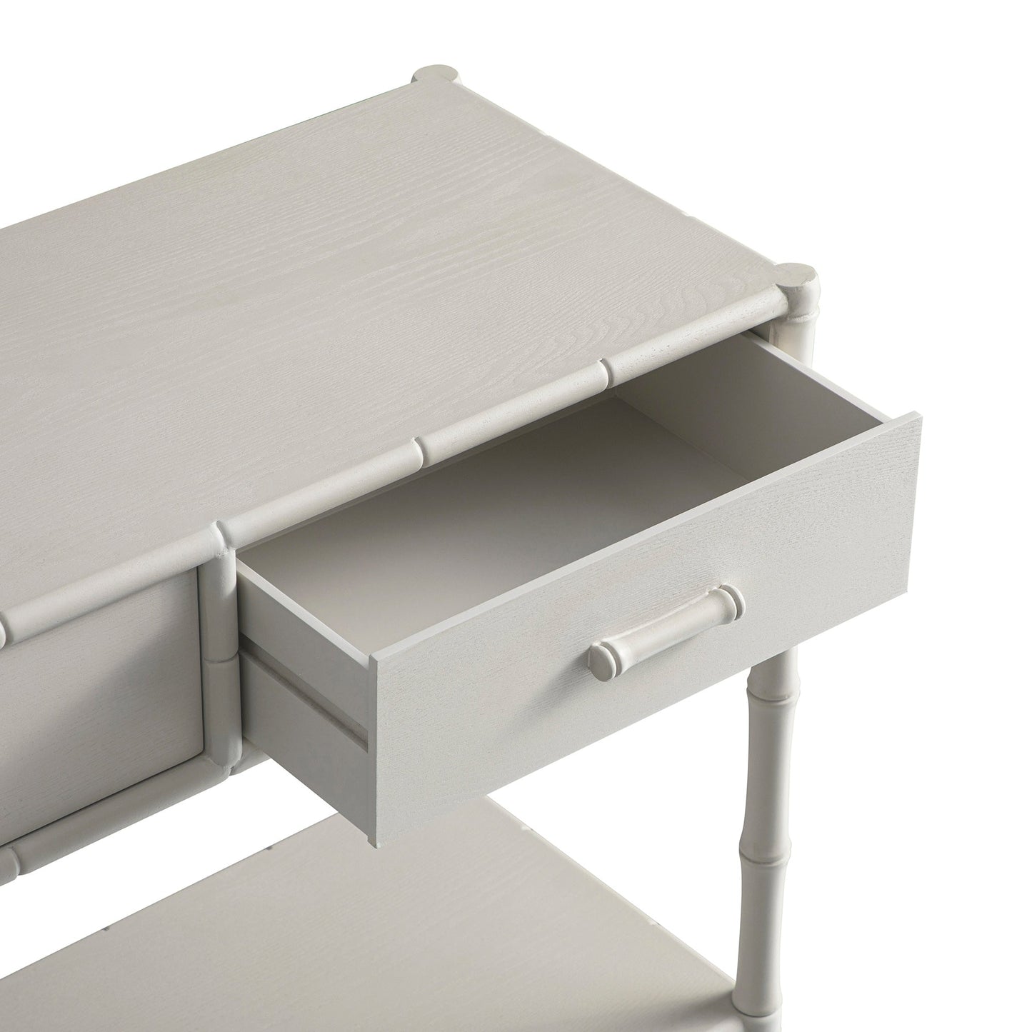 Console Elstowe imitation bambou à 2 tiroirs, blanc ombré