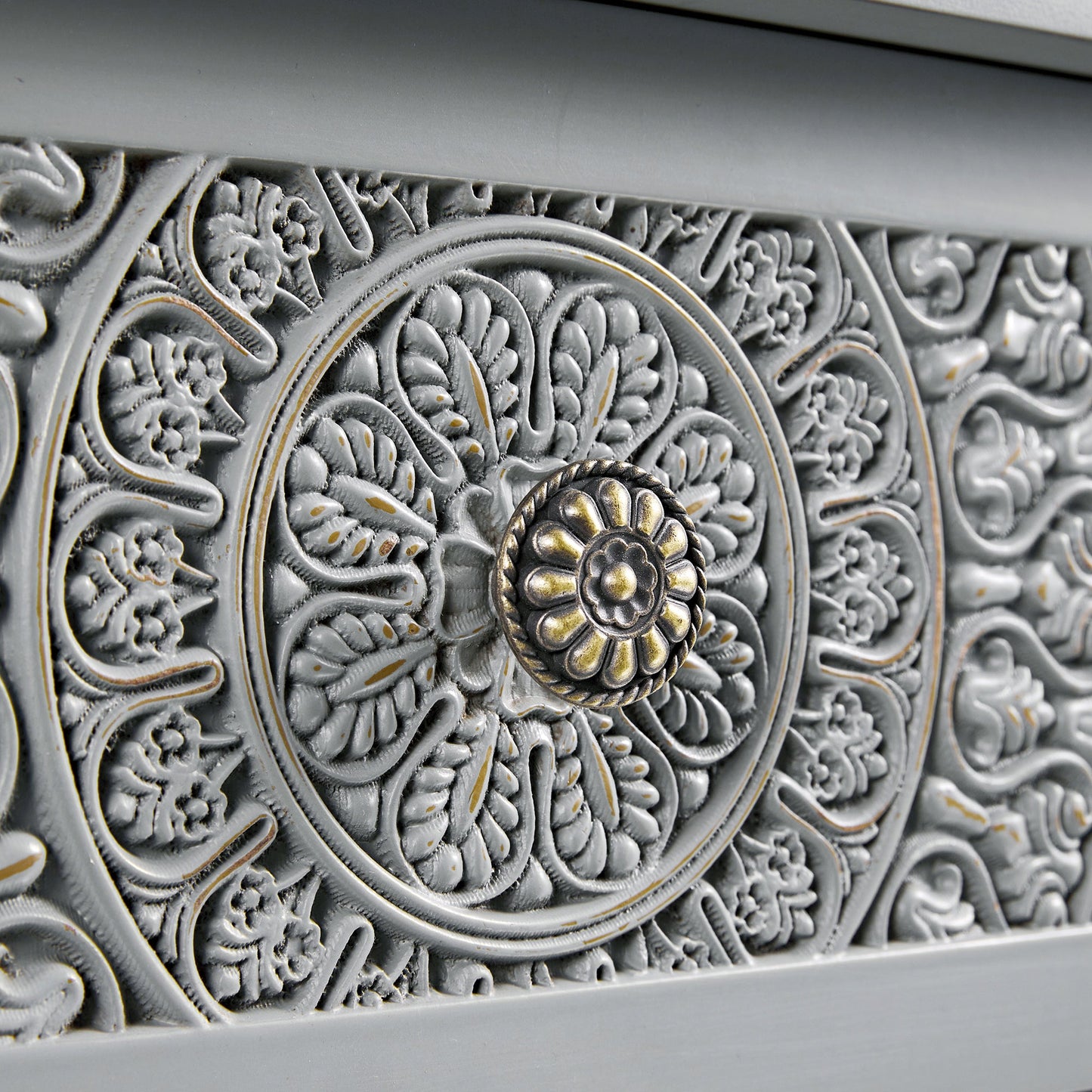 Console/coiffeuse sculptée Chantilly gris moyen