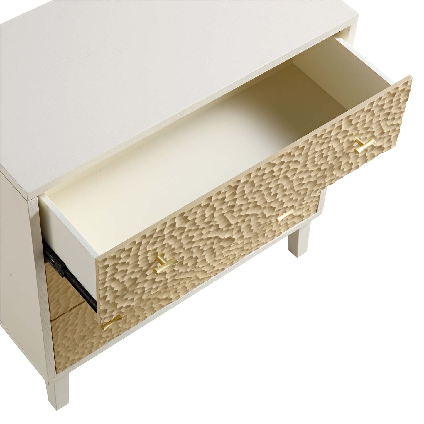 Commode 3 tiroirs sculptée Bianca Chip, beige sable et ivoire