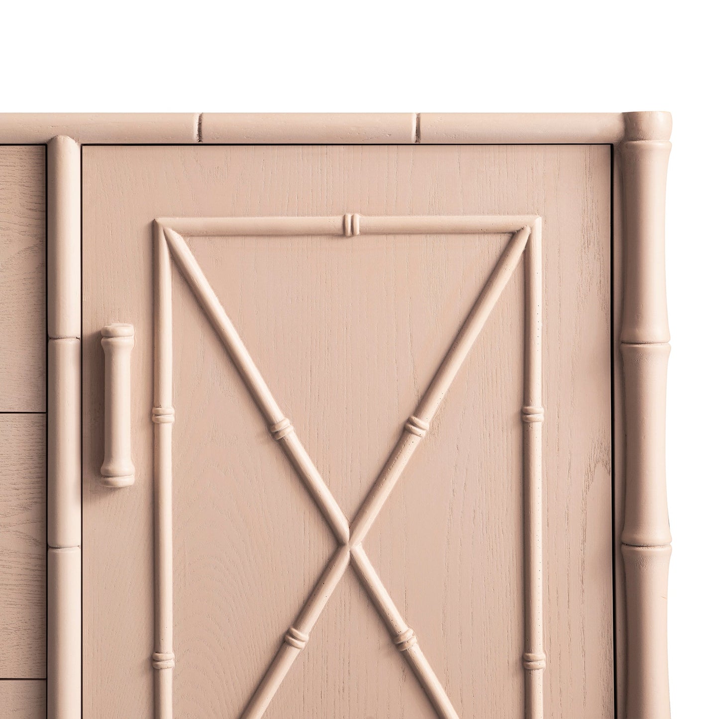 Buffet Elstowe imitation bambou 1 porte 3 tiroirs, rose nude