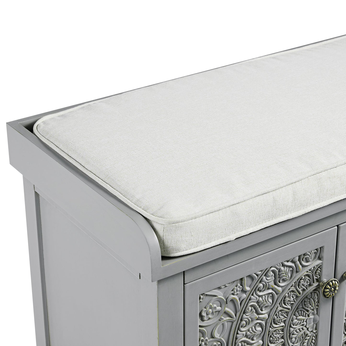 Banc de rangement sculpté Chantilly gris moyen