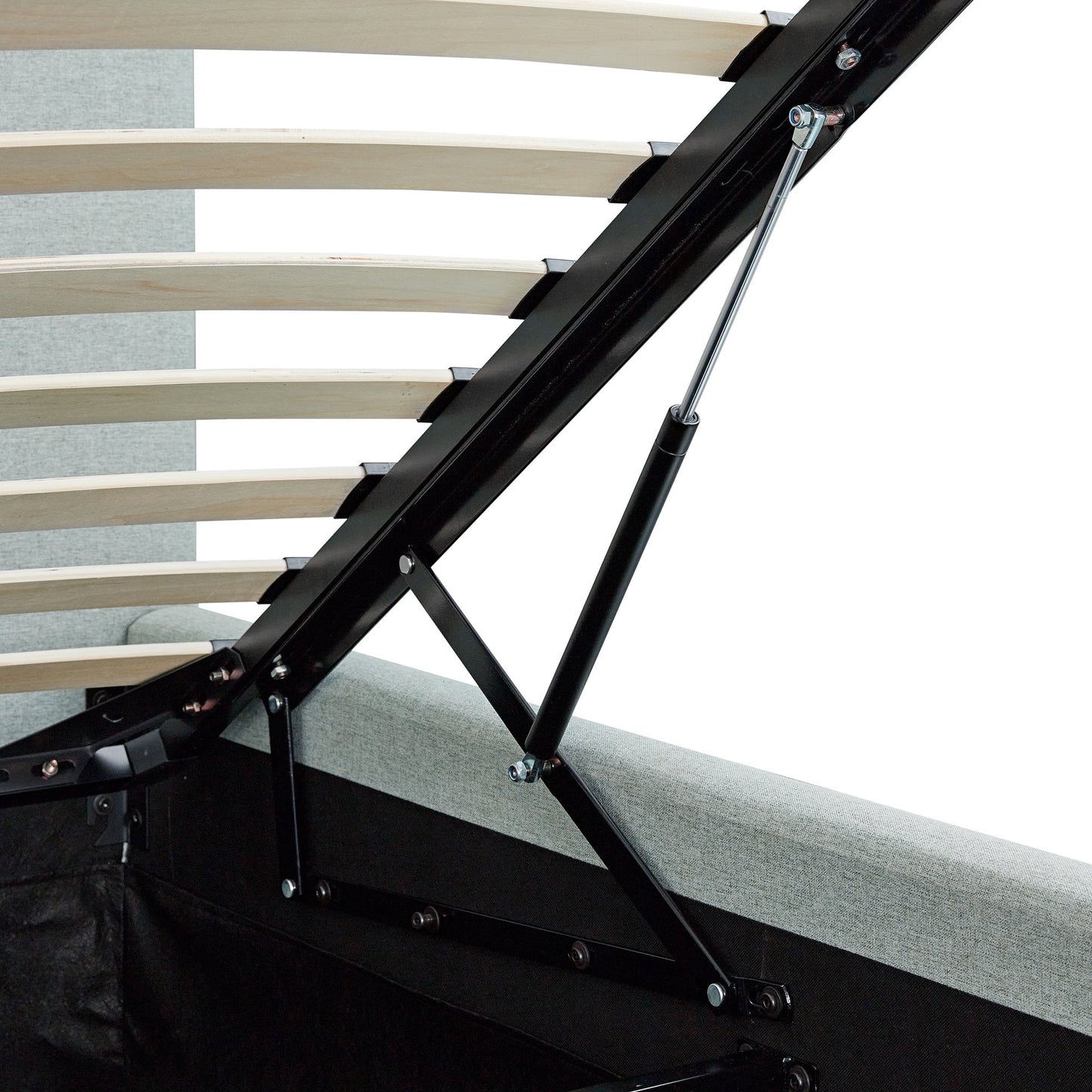 Lit ottoman de rangement à plis creux Egerton, tissu brossé bleu pâle