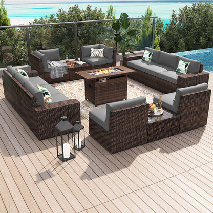 Ensemble de mobilier de patio 13 pièces avec table de foyer de 44 pouces