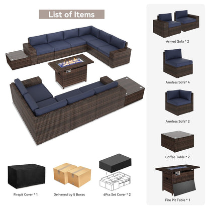 Ensemble de mobilier de patio 13 pièces avec table de foyer de 44 pouces