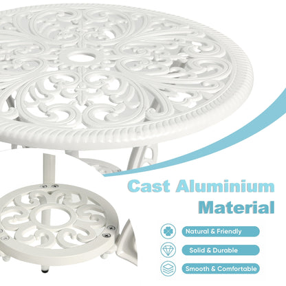 Ensemble table et chaises papillon d'extérieur en aluminium 3 pièces avec trou pour parasol